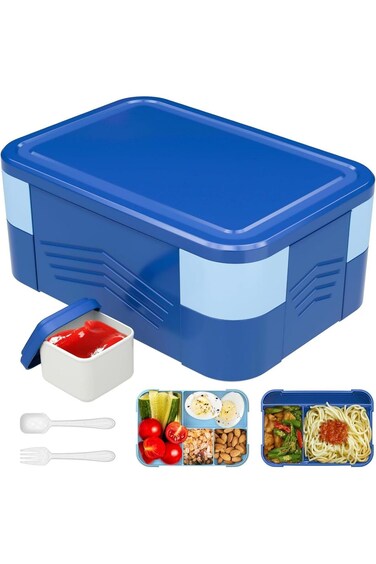 Andtooy 2 Tier Bento Lunchbox, 7 Compartments Kids Lunch Box for Adults Bento Lunch Box with Cutler