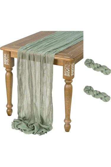 مفرش طاولة ريفي طويل منسوج بالغاز، مفرش طاولة رومانسي شبه شفاف لحفلات الزفاف