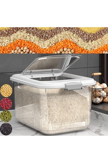 Grain Storage Bucket, Airtight Rice Container with Pop Up Lid &amp; Free Measuring Cup, Moisture, Insec
