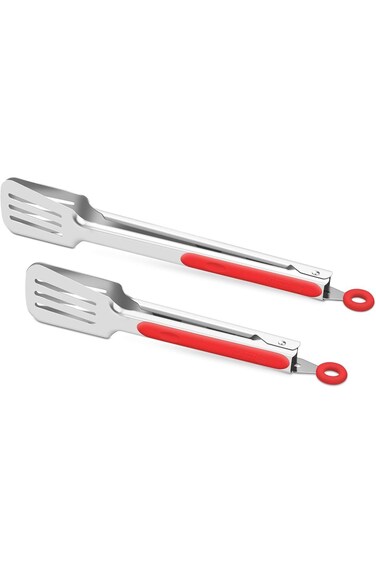 JZS Cooking Kitchen Tongs, 2 Pcs 304 Stainless Steel Kitchen Cooking Tongs for Cooking, Metal BBQ G