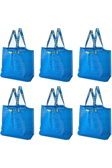 Ikea 6 Frakta Shopping Bags 10 Gal Blue Tote Multi Purpose Durable Material, M