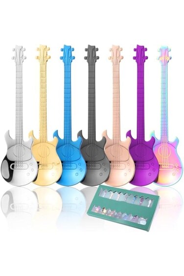 CMGTYYD Guitar Coffee Teaspoons, 7pcs Stainless Steel Musical Coffee Gifts Sets for Man Cute Tea Sp