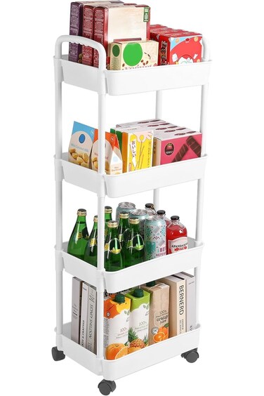 TRASSLE 4 Tier Rolling Cart with Wheels, Detachable Utility Storage Cart with Handle and Lockable W