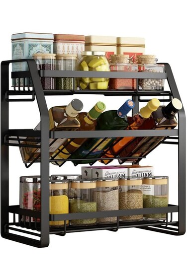 منظم رفوف التوابل من وانتوتي - منظم ثلاثي الطبقات لسطح المطبخ، منظم رفوف التوابل