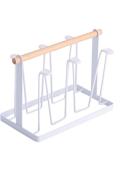 Cup Drying Rack, 6-Hook Bottle Drying Drainer Stand, Coffee Mugs Wine Glass Drying Rack with Non-Sl