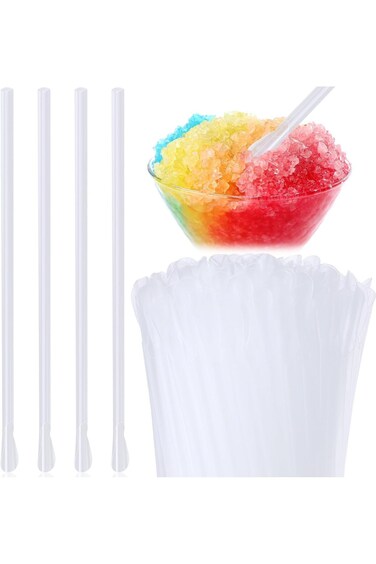 Azonee Snow Cone Spoon Straws, Flexible Plastic Straws, Flexible Disposable Drinking Straws, Dispos