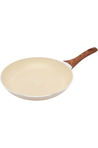 Trust Pro Non Stick Aluminium Granite Coated Hangable Frying Pan Of 24 CM Sandy Brown With Wooden T