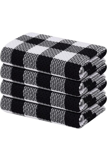 TRASSLE Natural Cotton Kitchen Towels Set of 4, 100% Cotton Waffle Weave Dish Towels for Drying Dis