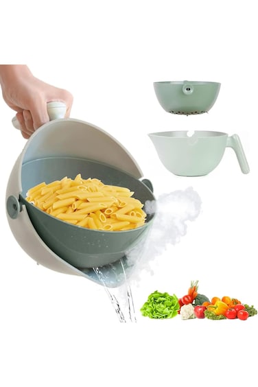 Excefore Kitchen Colander Rotating Washing Basket, 2 in 1 Double-Layer Vegetables Washing Basket wi