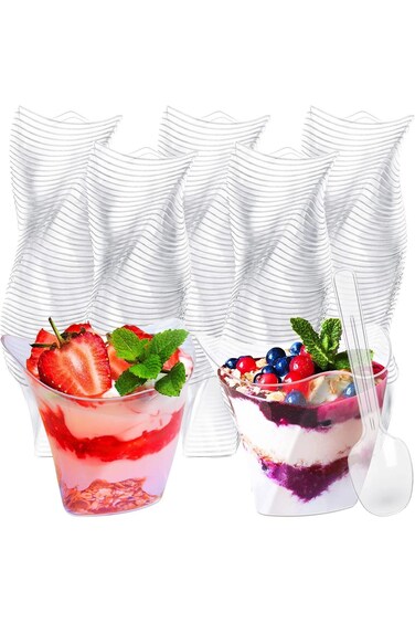 50 Pcs Plastic Dessert Cups without Lids 4.5 oz Mini Clear Dessert Cups with Spoons Disposable Trif