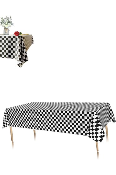 مفرش طاولة Honwor® بنمط مربعات، قماش بلاستيكي قابل لإعادة الاستخدام باللونين الأسود والأبيض لحفلات السباق والنزهات والحفلات