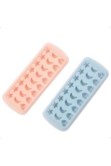 Aputue Ice Cube Tray, 2 PCS Blue+Pink Silicone Molds with Removable Lid, 24 Cavity Heart, Star, and