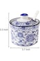 ABIN 3 Pack Ceramic Spice Jar with Lid and Spoon, Blue and White Salt Bowl Salt Container, Modern S
