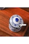 ABIN 3 Pack Ceramic Spice Jar with Lid and Spoon, Blue and White Salt Bowl Salt Container, Modern S