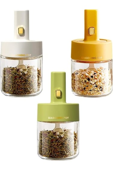 ALMEKAQUZ 3Pcs Spice Jar, Retractable Spice Jar, Clear Glass Spice Jar, Spice Jar with Retractable