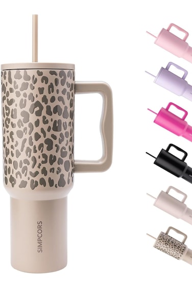 كوب سيمبكورس سعة 1.2 لتر مع شفاطة ومقبض، زجاجة مياه معزولة قابلة لإعادة الاستخدام من الفولاذ المقاوم للصدأ، C