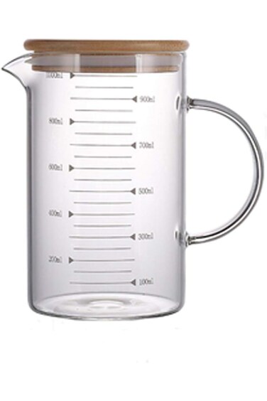 Patoper 1L Glass Measuring Cups Jugs with Lid Large Measuring Pitcher Beaker Measured Mug Measure L