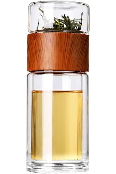 مصفاة شاي زجاجية من Creatbuty - كوب سفر سعة 8 أونصة مع مصفاة وزجاجة مانعة للتسرب لزجاجات الشاي السائبة