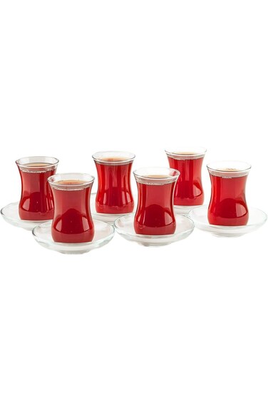 BullyBae Turkish Tea Glasses and Saucers Set (12 Pieces), Arabic Persian Tea Cups (4oz/120ml)