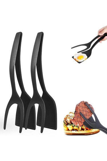Duomama 2-in-1 Egg Spatula Tongs for Effortless Cooking - Flip, Grip &amp; Serve Pancakes, Eggs, Fish,