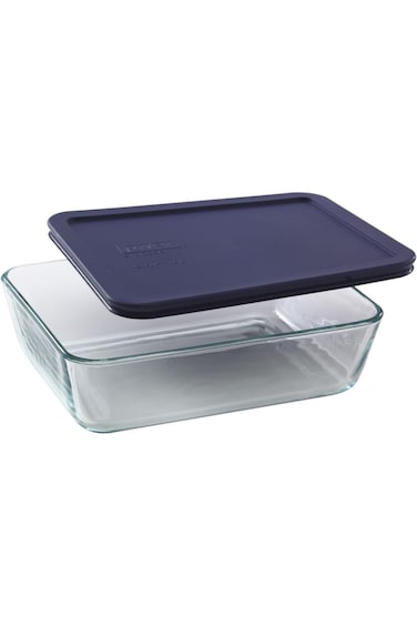 طبق زجاجي مستطيل لتخزين الطعام من بايركس سيمبلي ستور، سعة 6 أكواب، أزرق