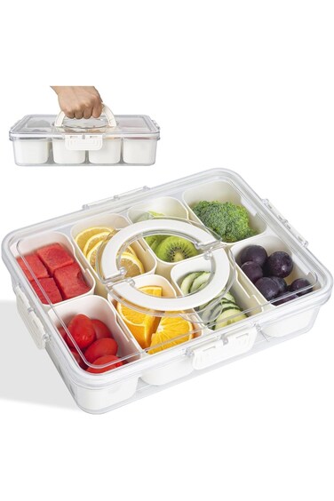 ALMEKAQUZ Split Tray with Lid and Handle,Snack Box, Food Tray, Vegetable, Fruit, Vegetable, Candy F