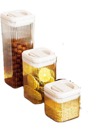 Set of 3 White Airtight Food Jars - Sealed Canisters for Kitchen &amp; Pantry Organization - Premium Ha