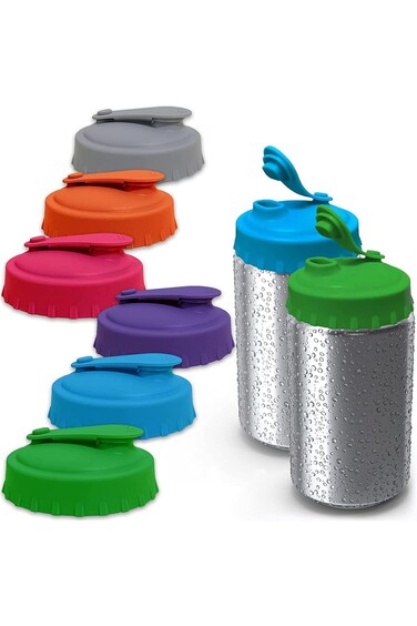 Excefore 6-Pack Reusable Silicone Soda Can Lids, Spill-Proof Can Covers for Standard Size Cans of S