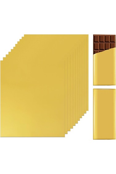 PPhtony Foil Candy Bar Wrapper 200Pcs 6x7.5 Inch Gold Aluminum Chocolate Bar Wrapping Paper with Th