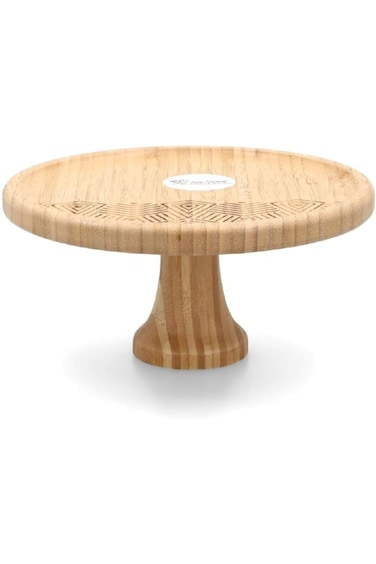 Bien Servi Round Bamboo Footed Cake Platter Natural and Brown 25 x 12cm G17-G213L