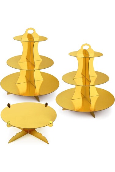 MAKINGTEC 3 PCS Cardboard Cupcake Stand 2 Set of 3 Tier Cupcake Stand for 24 Cupcakes and 1 Large C