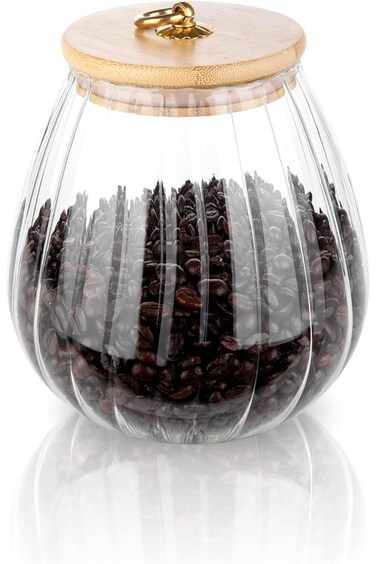 علبة زجاجية لحفظ القهوة والمكسرات من تزوييق، برطمان تخزين محكم الإغلاق، وعاء مزخرف على شكل بتلات مع غطاء من الخيزران