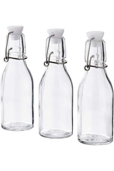 زجاجة كوركن من ايكيا مع سدادة، زجاج شفاف، 15 سل، عبوة من 3 قطع