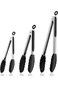 Oasisgalore Black Kitchen Tongs with Silicone Tips, Stainless Steel Locking Cooking Tongs Non-Slip