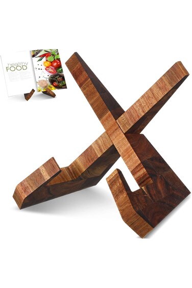 حامل كتب الطبخ ALMEKAQUZ للمطبخ، حامل كتب وصفات لطاولة المطبخ، حامل كتب طبخ خشبي