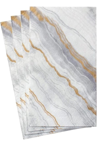 Caspari Marble Paper Guest Towel Napkins in Grey, 15 Per Package