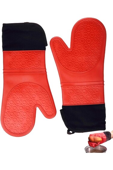قفازات فرن سيليكون طويلة جدًا من خزنة، قطعتان من قفازات الفرن الاحترافية المقاومة للحرارة، ذات ملمس ناعم وغير قابلة للانزلاق.