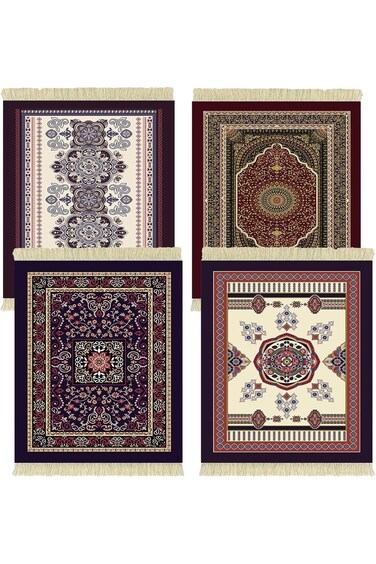 4 Pack Coasters Table Drink Holders Rug Persian Style Fabric Carpet Drink Mats Tassel Carpet Coaste