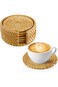 GNAFOTU 6pcs Handmade Rattan Coasters with Holder,Wicker Boho Coasters, Living &amp; Dining Room Kitche