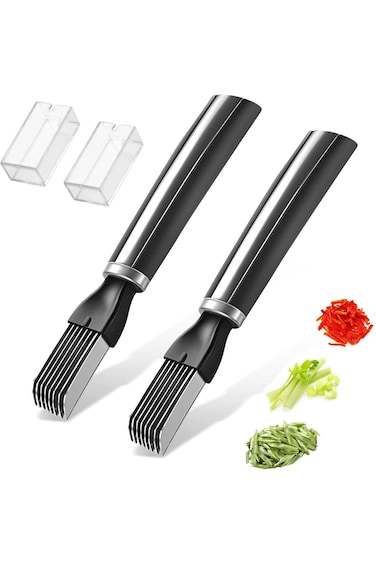 Oasisgalore 2PCS Onion Shredder, Green Onion Knife Stainless Steel Vegetable Cutter Scallion Cutter