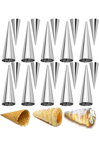 Azonee Conical Cream Horn Molds, 20pcs Non-Stick Cream Horn Cones Tubes, 2 Sizes Stainless Steel Ca