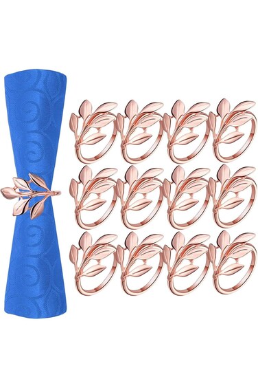 تزوييق 12 قطعة من حلقات المناديل على شكل أوراق الصفصاف، حلقات زخرفية للطاولة، حلقات زخرفية للأطباق، مناسبة لـ