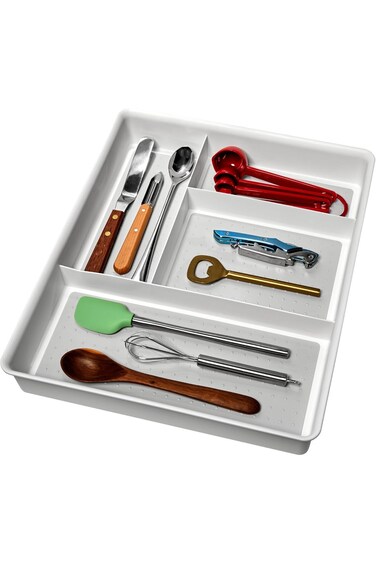 Madesmart Classic 4-Compartment Drawer Organizer Gadget Tray, Plastic Multipurpose Storage Bin for