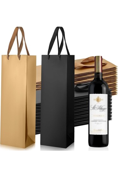NALACAL 20 Pcs Wine Gift Bags Bulk - Paper Wine Bottle Bags with Handles - Perfect for Weddings, Pa