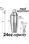 Large Stainless Steel Cocktail Shaker Set - 24 Ounce Mixed Drink Shaker - Martini Shaker Set With B
