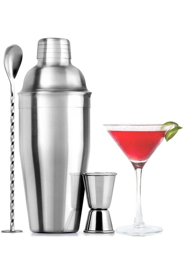 Large Stainless Steel Cocktail Shaker Set - 24 Ounce Mixed Drink Shaker - Martini Shaker Set With B