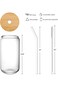 Drinking Glasses with Bamboo Lids and Glass Straw 4pcs Set - 16oz Can Shaped Glass Cups, Beer Glass