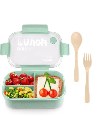 Azonee Bento Box Adult Lunch Box, Leakpoof 1100ml 3-Compartment Containers for Adults and Teens, Lu