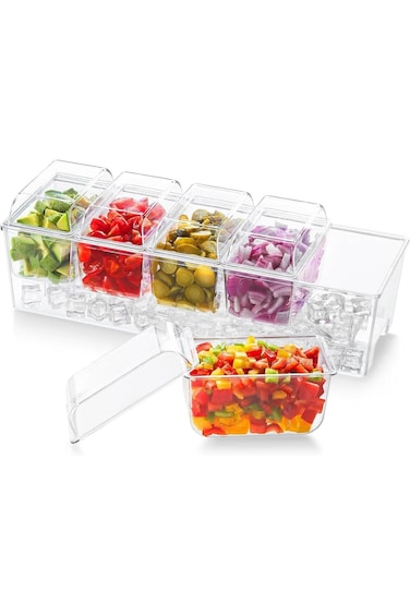 Azonee Chilled Condiment Box with 5 Containers (2.5 Cups), Condiment Containers with Individual Lid
