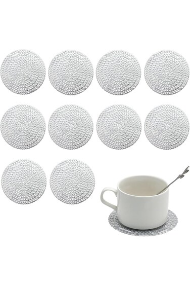 10PCS Silver Coasters, Hollowed-Out Round Cup Coaster, Coffee Table Decor, Table Decorative Non-sli